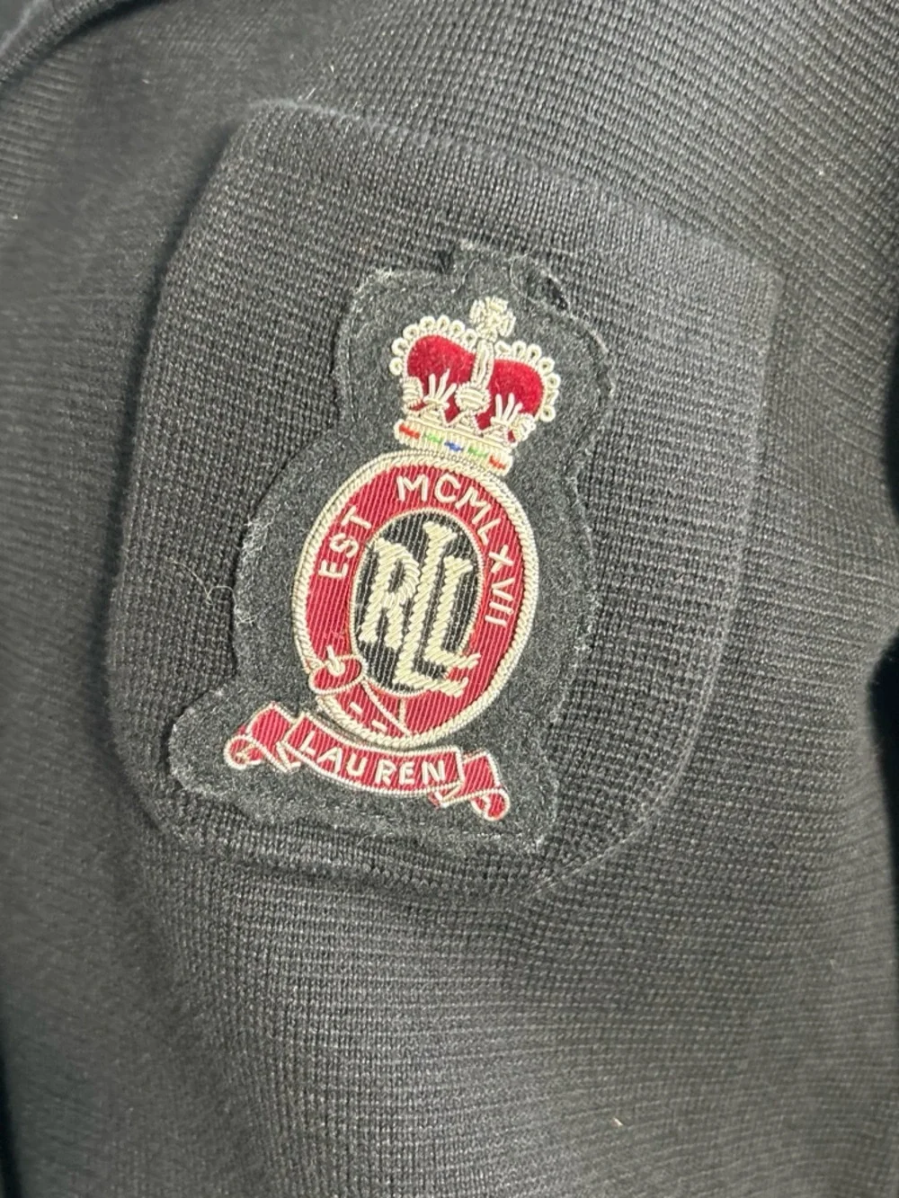Ralph Lauren Black Knit Crest Patch Blazer - Picture 3 of 6